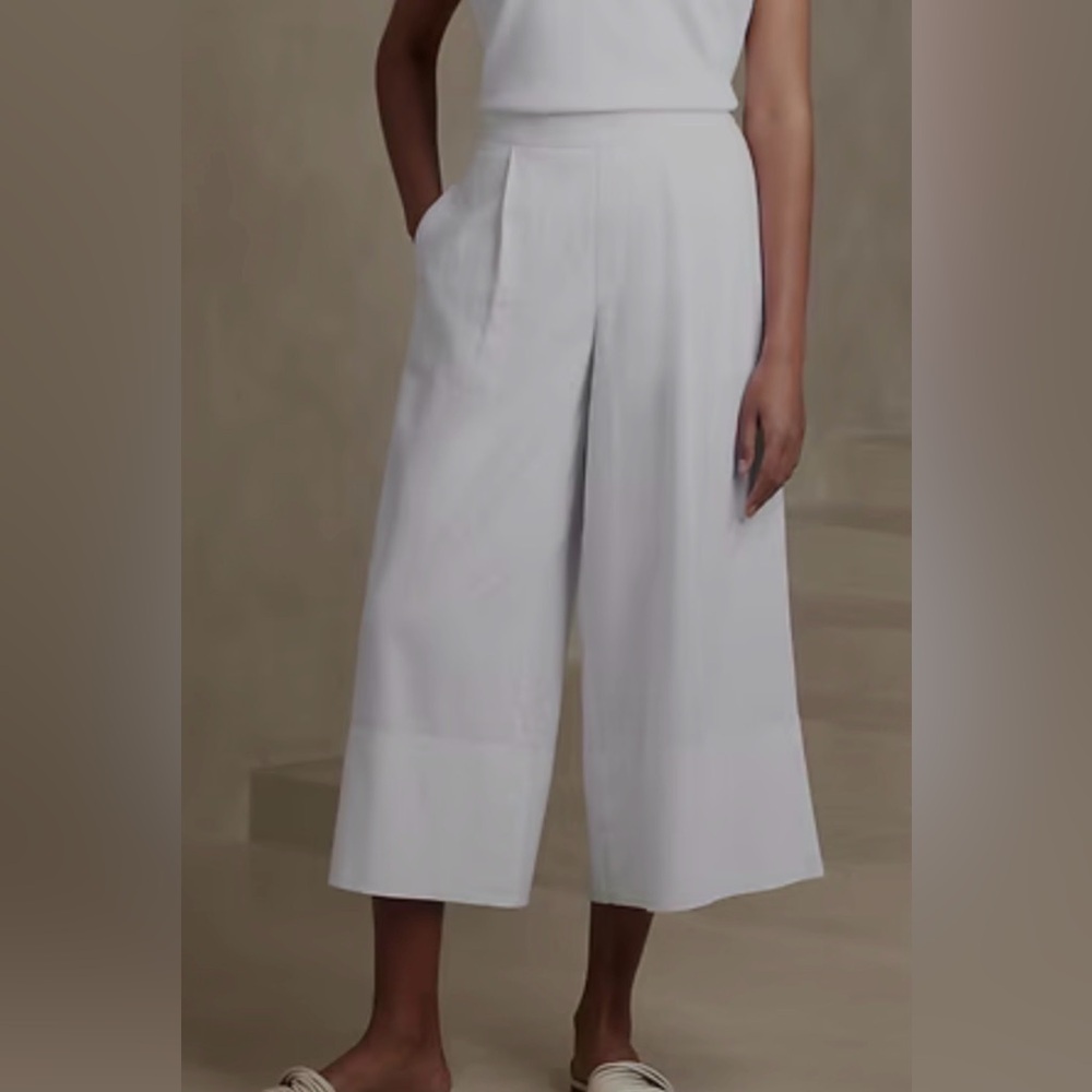 Banana Republic White Linen Blend Wide-Leg Cropped Pants